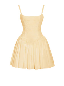 Kadi Cottom Corset Mini Dress - Yellow & White