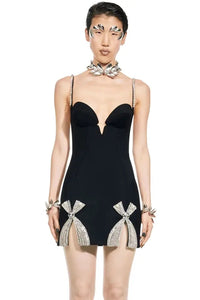 Galilea Rhinestoned Bandage Mini Dress - Black