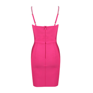 Galilea Rhinestoned Bandage Mini Dress - Fuchsia