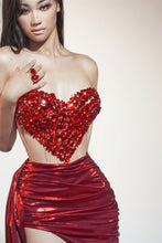 Amara Love Heart Diamonds Corset & Skirt Set - Red