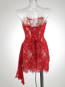 Valery Lace Mini Coquette Dress - Red