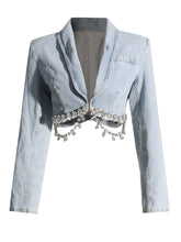 Demi Denim Diamond Crystal Skirt & Croc Blazer Set - Light Blue