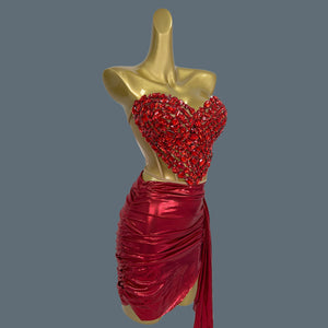 Amara Love Heart Diamonds Corset & Skirt Set - Red