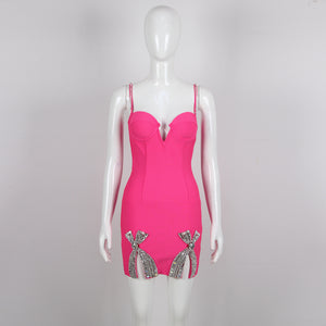 Galilea Rhinestoned Bandage Mini Dress - Fuchsia