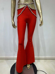 Shakira Bandage Pants & Top Set - Red & Black