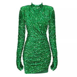 Carol Long Sleeve Sequin Mini Dress with Gloves - Green