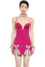 Galilea Rhinestoned Bandage Mini Dress - Fuchsia