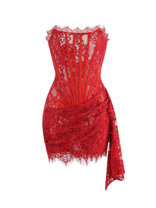 Valery Lace Mini Coquette Dress - Red