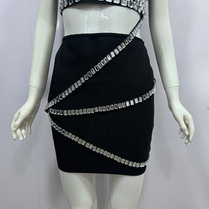 Karime Diamond Top & Skirt Set - Black