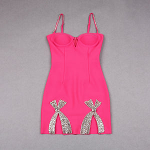 Galilea Rhinestoned Bandage Mini Dress - Fuchsia