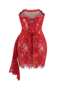 Valery Lace Mini Coquette Dress - Red