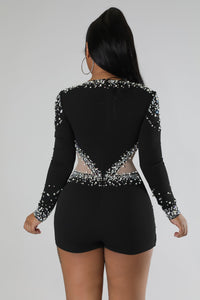 Amy Rhinestone & pearls Romper - 4 Colors