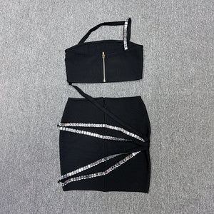 Karime Diamond Top & Skirt Set - Black