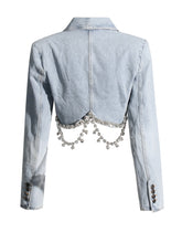 Demi Denim Diamond Crystal Skirt & Croc Blazer Set - Light Blue