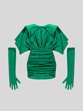 Maybelline V Neck Mini Dress with Gloves - Green & Black