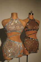Yadirah Rhinestone Mini Dress - Silver & Black