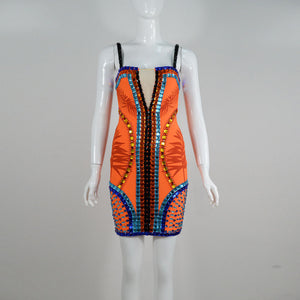 Havana Tropical Bandage Diamante Mini Dress - Orange Multi