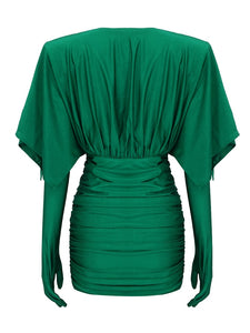 Maybelline V Neck Mini Dress with Gloves - Green & Black