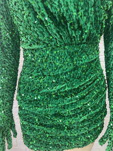 Carol Long Sleeve Sequin Mini Dress with Gloves - Green