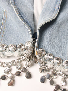 Demi Denim Diamond Crystal Skirt & Croc Blazer Set - Light Blue