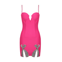 Galilea Rhinestoned Bandage Mini Dress - Fuchsia