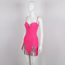 Galilea Rhinestoned Bandage Mini Dress - Fuchsia