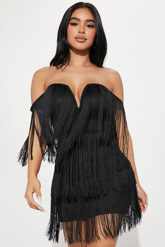 Kris Tassel Fringe Off Shoulder Mini Dress - 7 colors