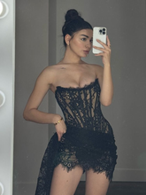 Valery Lace Coquette Mini Dress - Black