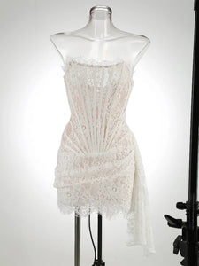 Valery Lace Mini Coquette Dress - White