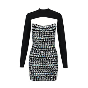 Ivanna Turtleneck Bandage Rhinestone Mini Dress -