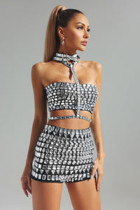 Kennie Diamante Bandage Set Skirt & Crop Top - Black