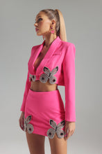 Lilian Butterfly Rhinestone Blazer & Skirt Set - Hot Pink & Black