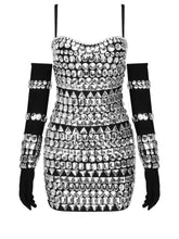 Francesca Crystal Embellished Bandage Dress with Gloves