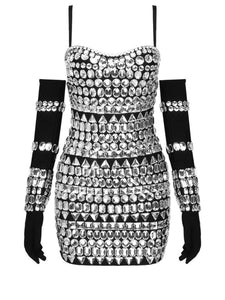 Francesca Crystal Embellished Bandage Dress with Gloves