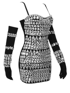 Francesca Crystal Embellished Bandage Dress with Gloves