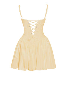 Kadi Cottom Corset Mini Dress - Yellow & White