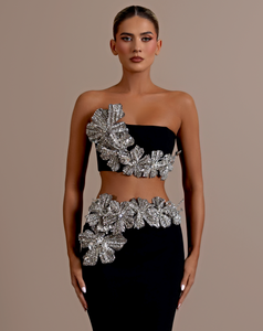 Silver Lily # 2 Bandage Top & Skirt Set - Black