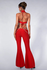 Shakira Bandage Pants & Top Set - Red & Black