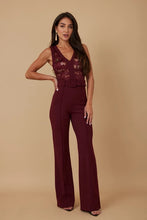 Alexandra Lace Belted Jumpsuit - Wine