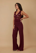 Alexandra Lace Belted Jumpsuit - Wine