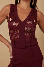 Alexandra Lace Belted Jumpsuit - Wine