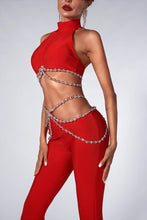 Shakira Bandage Pants & Top Set - Red & Black