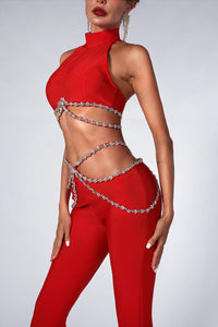 Shakira Bandage Pants & Top Set - Red & Black