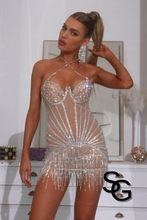 Ciara Rhinestone & Diamonds Mini Dress - Nude & Black