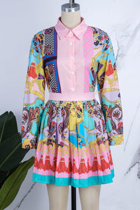 Nolita Blouse & Skirt Set - Pink & Blue Multi