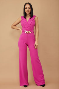 Arabella Gold Buckle Jumpsuit - Fuchsia & Magenta