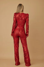 Taylor Sequin Long Sleeve Jumpsuit - Red & Hunter Green