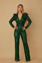 Taylor Sequin Long Sleeve Jumpsuit - Red & Hunter Green