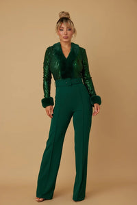 Christine Sequin With Fur Fashion Jumpsuit - 4 Colors