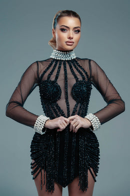 Fahari Rhinestone Mesh Mini Dress